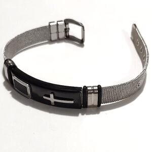 Stainless Steel Bracelet Silver Christian Cross Buckle Style Jesus Christ - NEW!